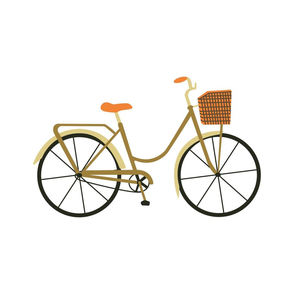 Bicycle with a basket. Colorful hand drawn vector