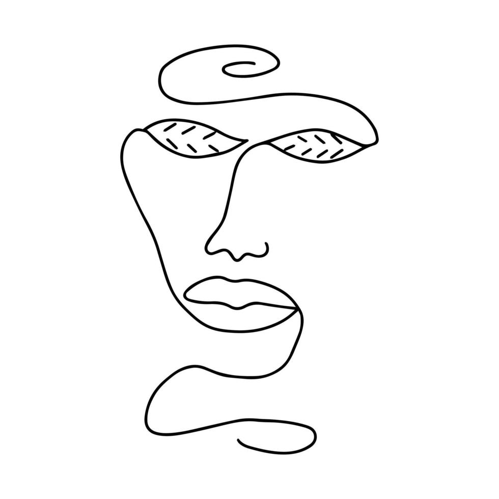 Abstract linear woman face. Vector poster doodle art