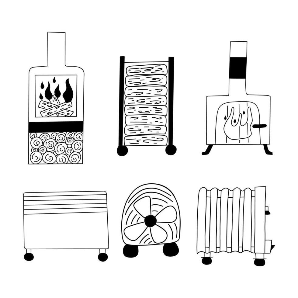 Set of heating appliances. Cold season. Vector