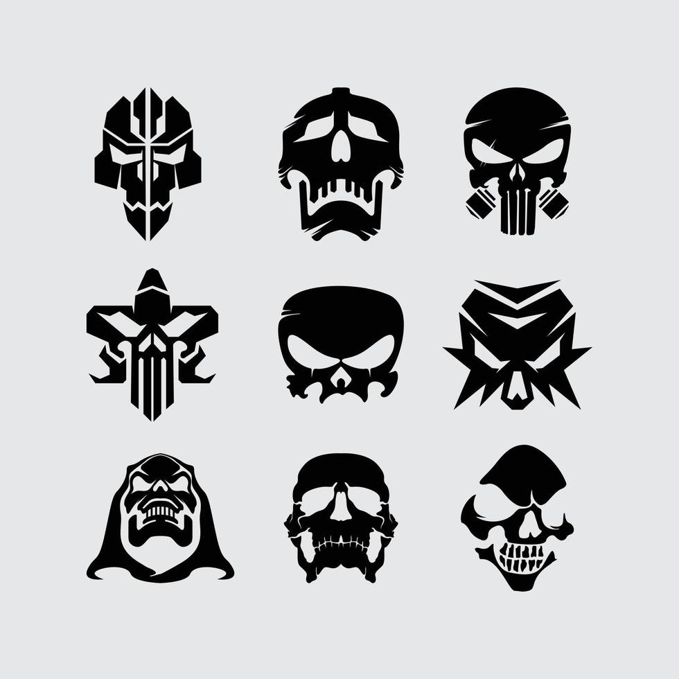 Skull head illustration vector set bundle tattoo, cyborg, sticker logo game editable