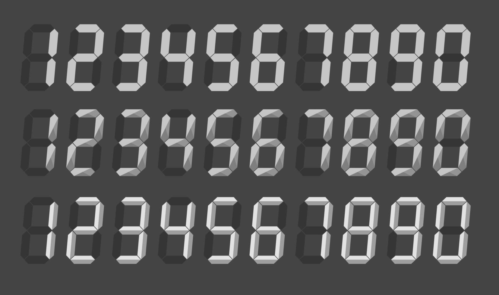 Digital Number italic sets, three version of digital number, Vector Illustration