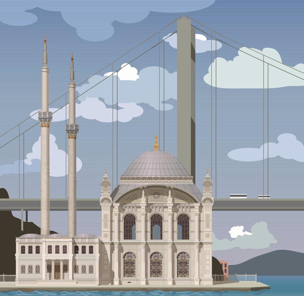 Istanbul, Ortakor Mosque, Big Mosque of Mejidiye. Vector. vector