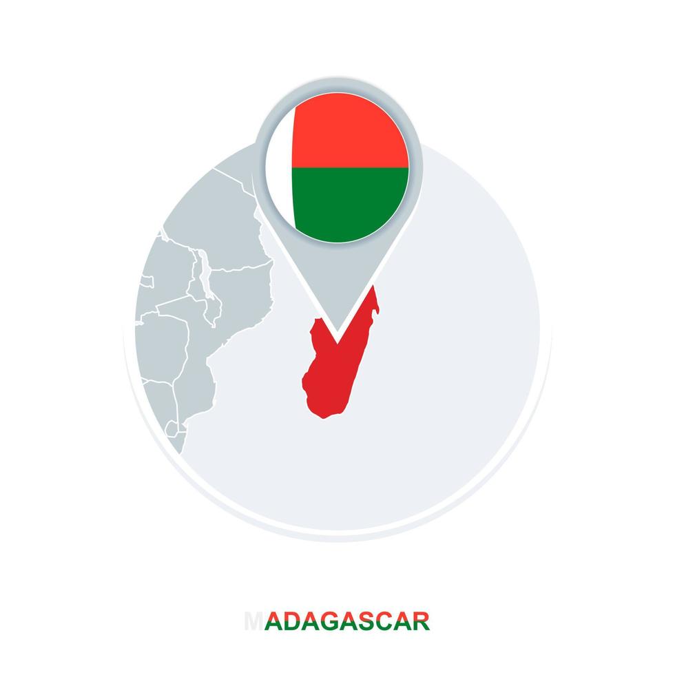 Madagascar map and flag, vector map icon with highlighted Madagascar