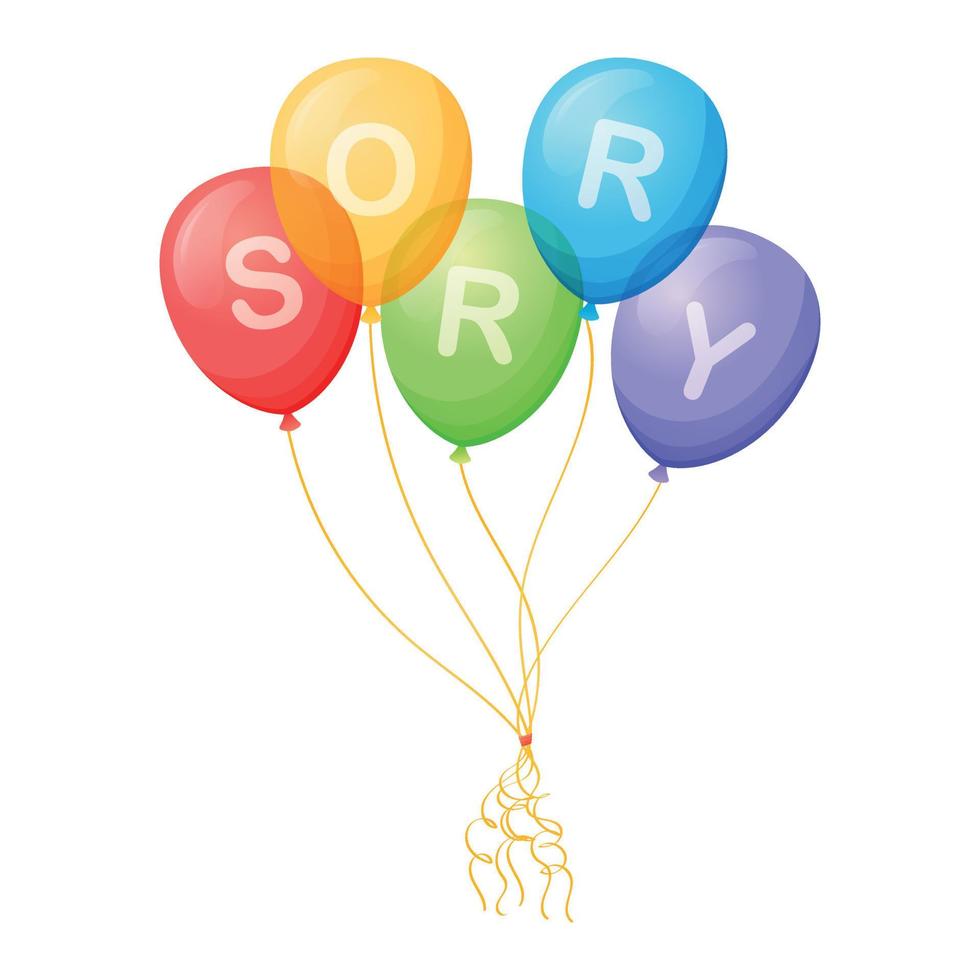 A bunch of colorful Balloons with the inscription sorry. Vector isolated cartoon illustration.