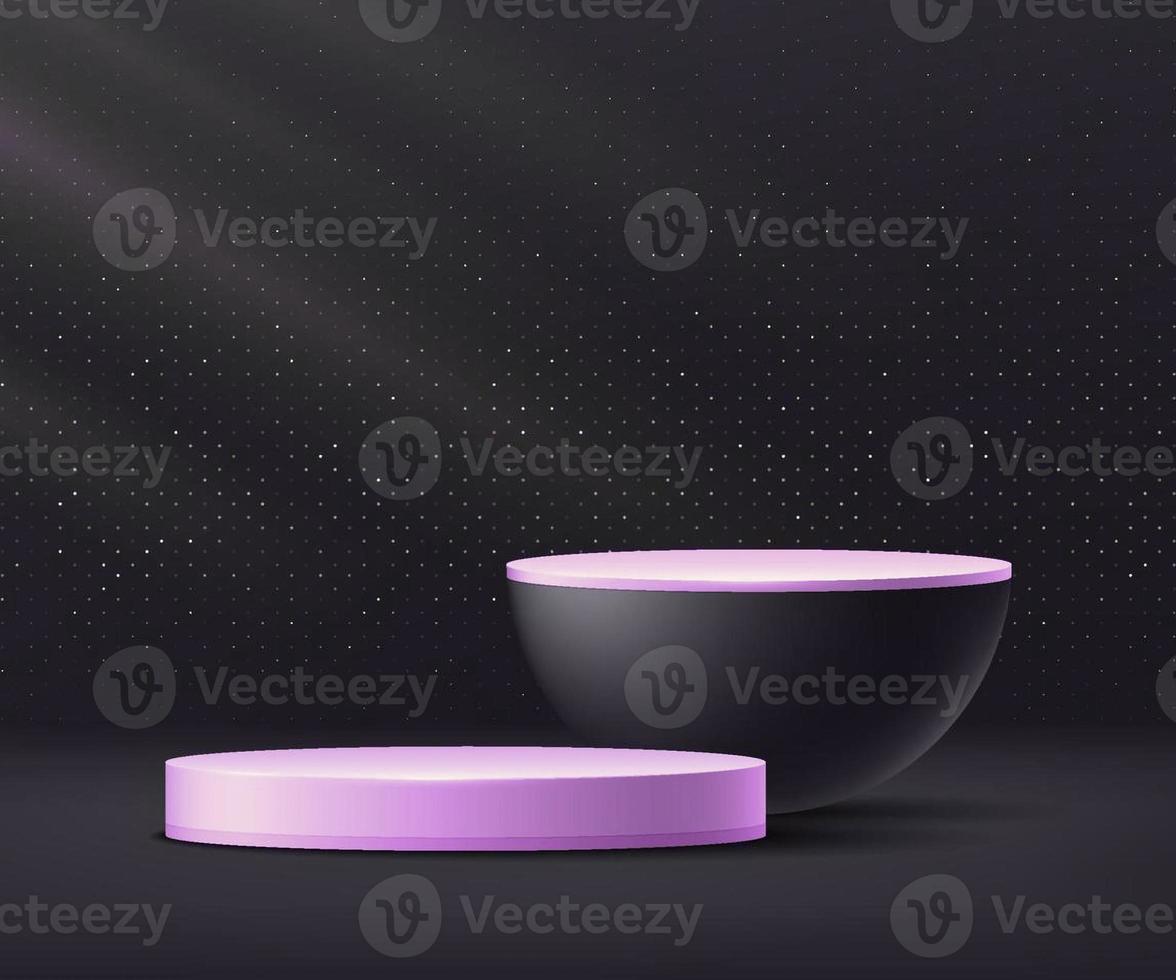 blue purple black cylinder pedestal podium platform geometric shape shiny golden glitter minimal wall-scene luxury and elegant abstract dark room rendering 3d shape for product presentation photo