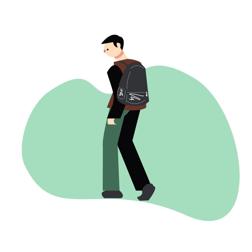 joven hombre con un mochila.vector ilustración plano estilo diseño para educación y académico vector