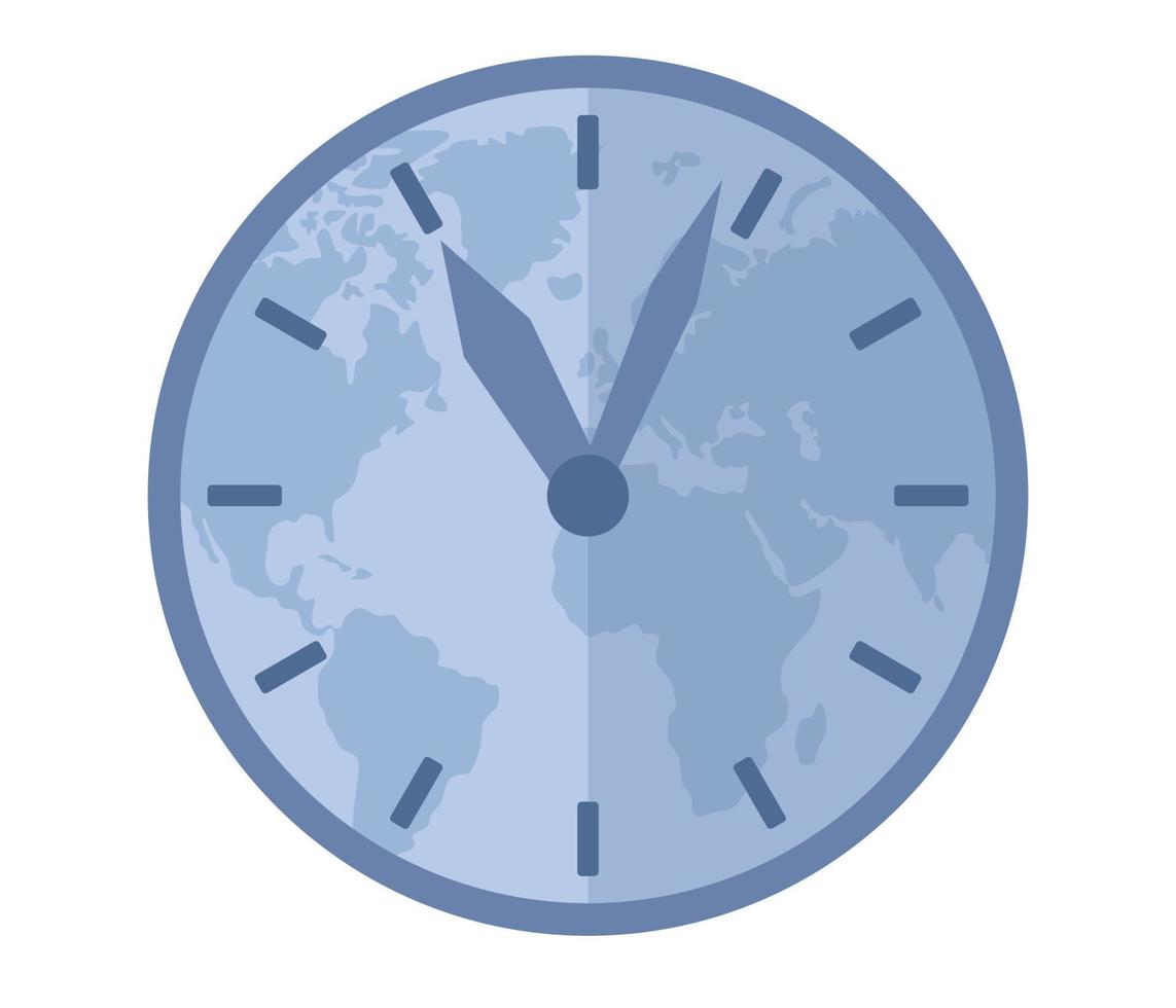 Time zones icon. Clock with world map showing local timezone