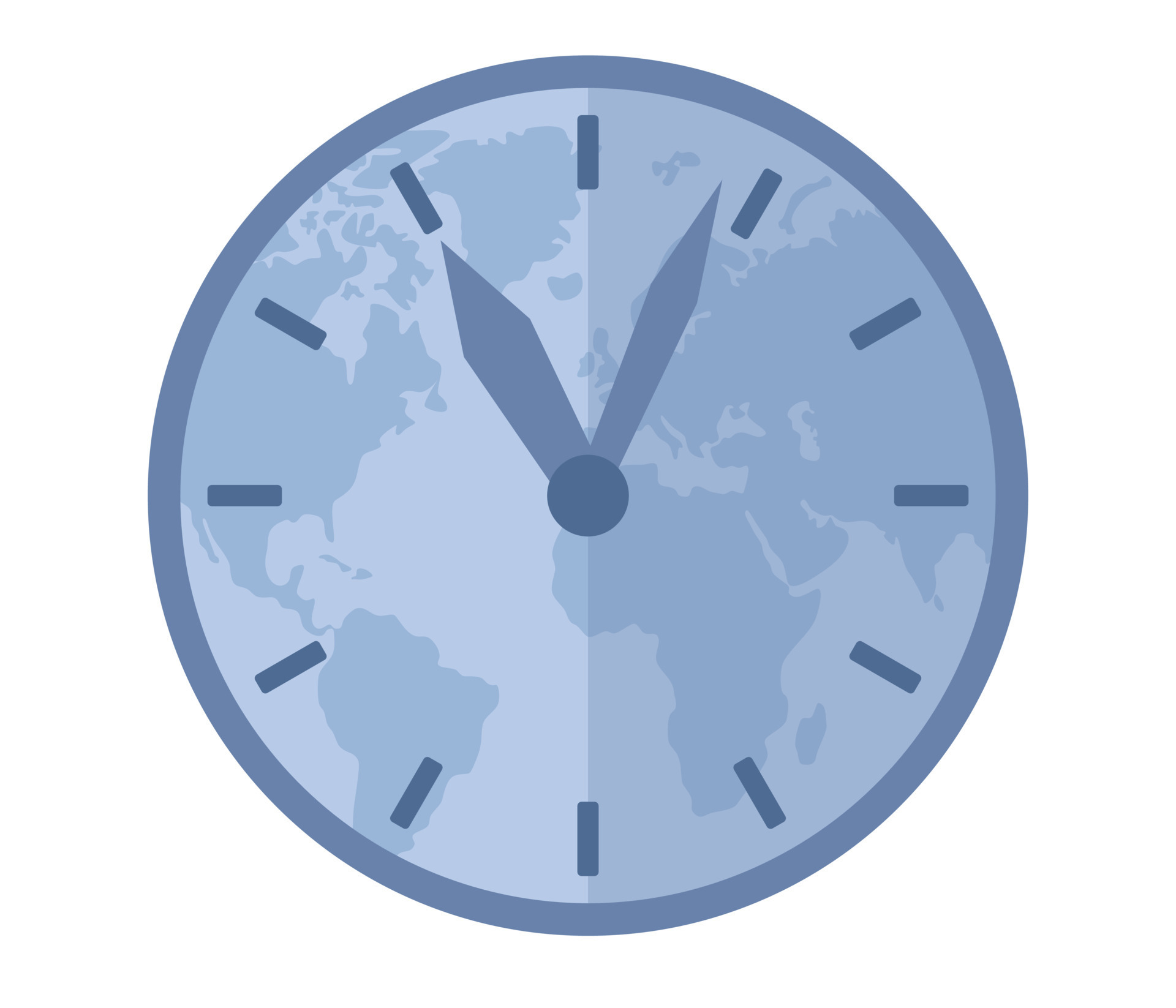 Time zones icon clock with world map showing local timezone
