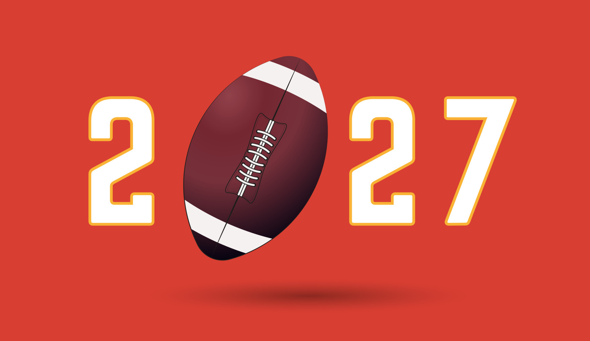 2027 of Ameracan football Match, a football ball on Year letters, for