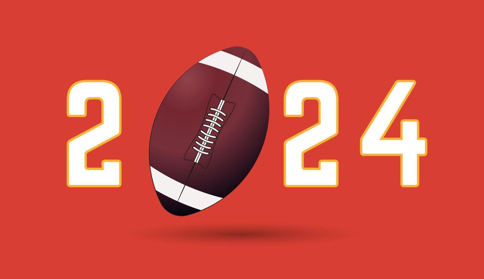 2024 of Ameracan football Match, a football ball on Year letters, for sports concepts, banner, poster. Vector illustration