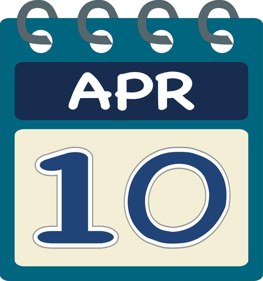Flat icon calendar 10 of April. Date, day and month. Vector illustration . Blue teal green color banner. 10 Apr. 10th of Apr. Free vector.