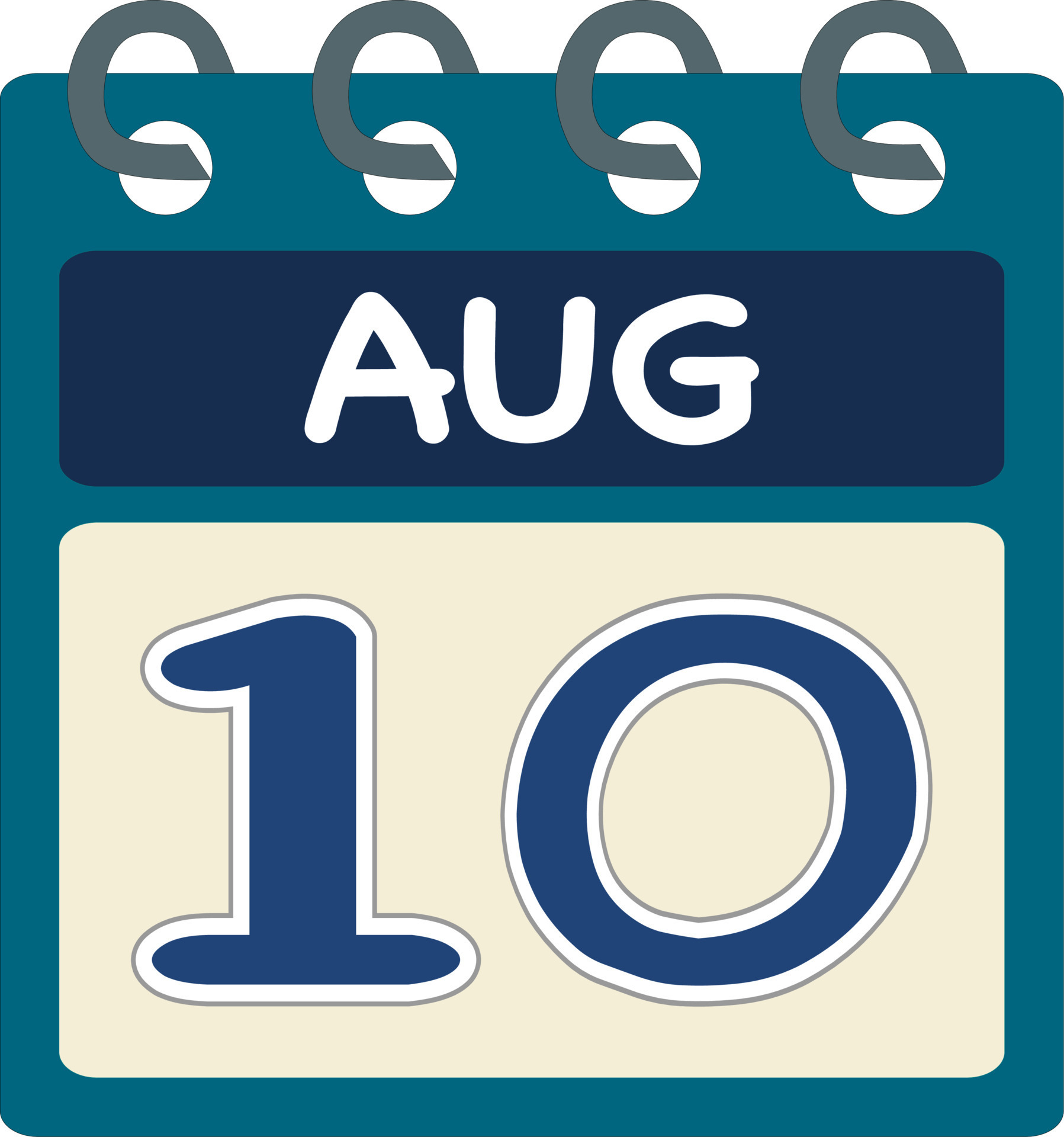 Flat icon calendar 10 of August Date day and month Vector