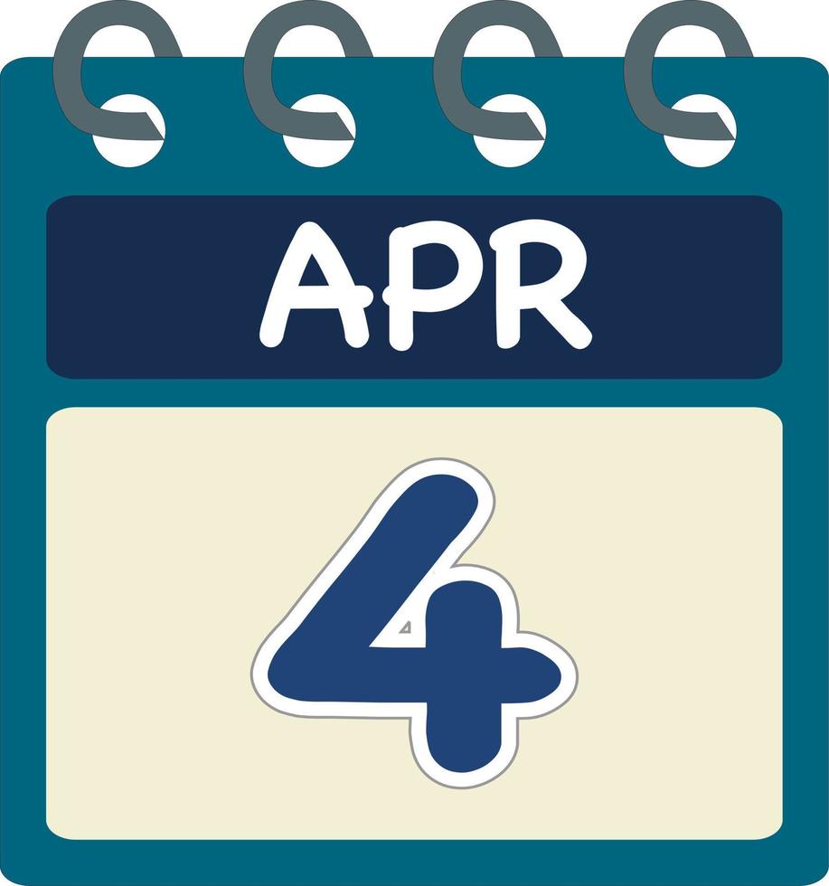 Flat icon calendar 4 of April. Date, day and month. Vector illustration . Blue teal green color banner. 4 Apr. 4th of Apr. Free vector. Free calendar.