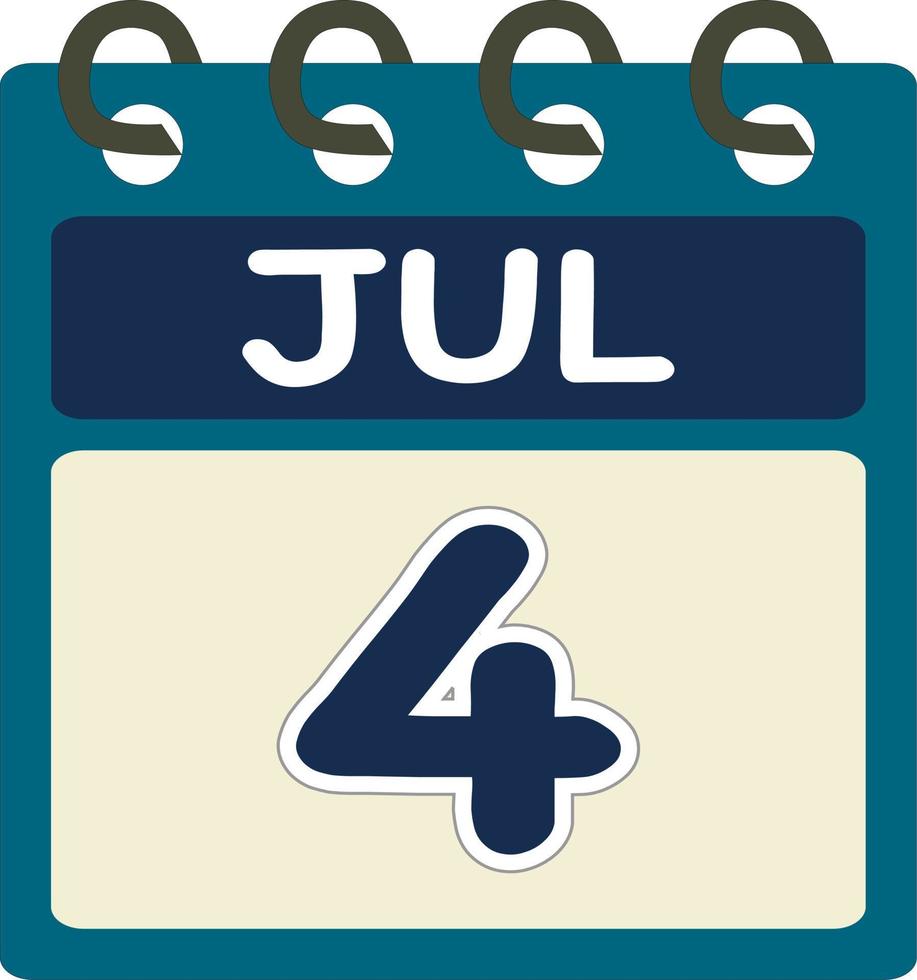 Flat icon calendar 4 of July. Date, day and month. Vector illustration . Blue teal green color banner. 4 Jul. 4th of Jul. Free Vector. Free calendar.