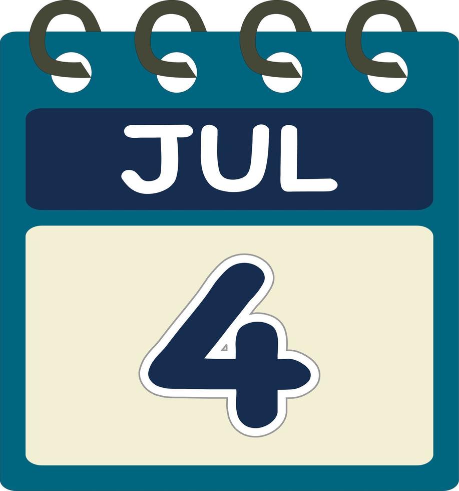 plano icono calendario 4 4 de julio. fecha, día y mes. vector ilustración . azul verde azulado verde color bandera. 4 4 jul. 4to de jul. gratis vector. gratis calendario.