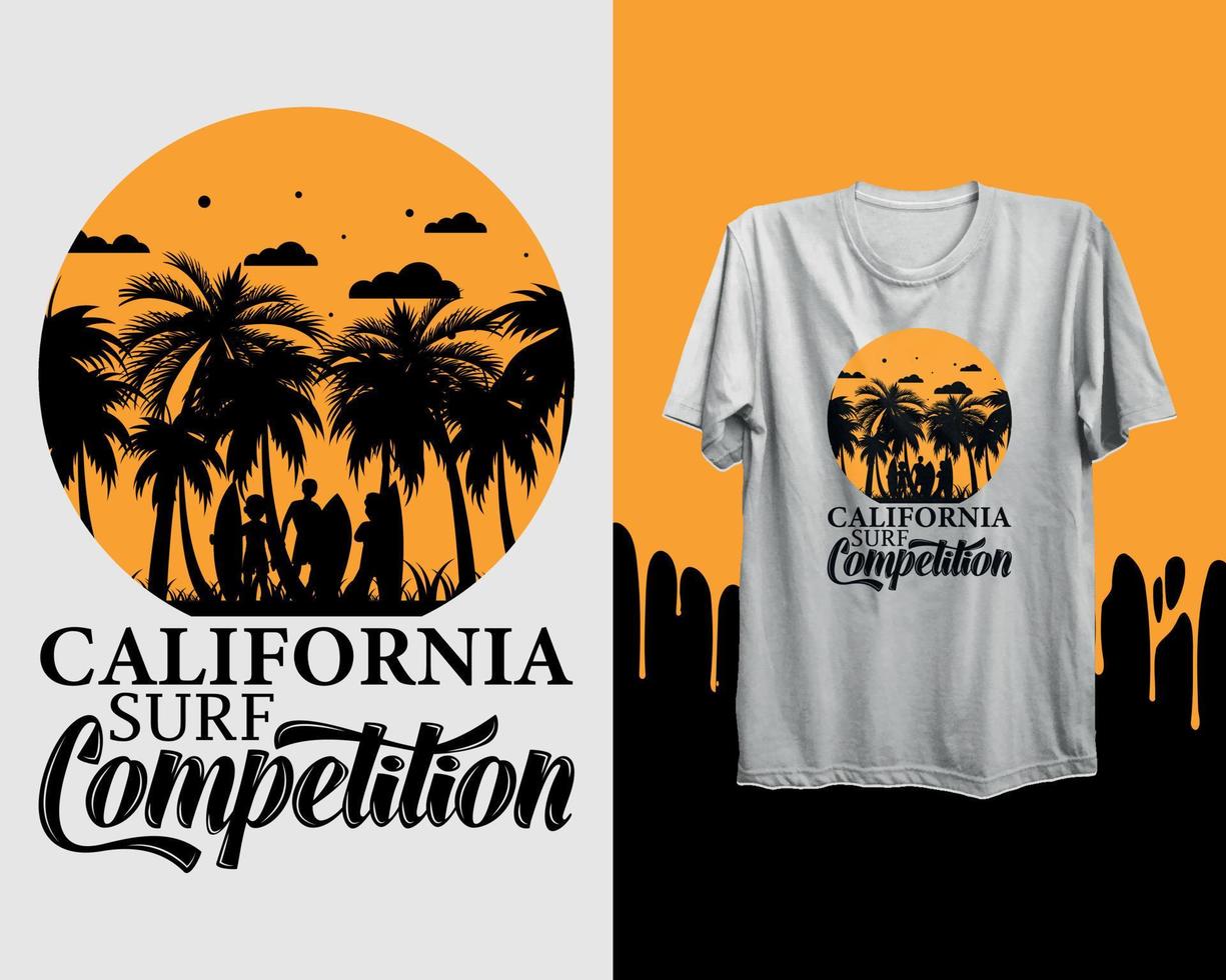 California Surf Competition, Vector illustration on the theme of skateboarding and skateboard in California, Vintage surf aloha Hawaii, Venice beach. Vintage design.