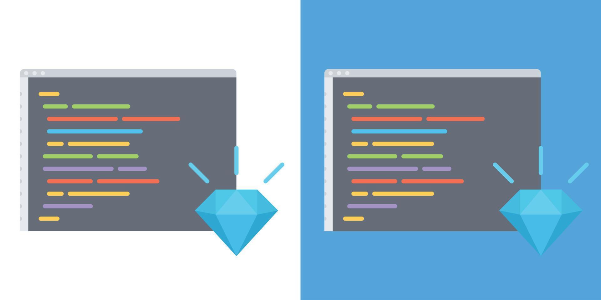 plano vector diseño de computadora programación o desarrollando software o juego, ilustración con codificación símbolos y programación ventanas, vector ilustración de limpio, código, programación, desarrollar, desarrollador