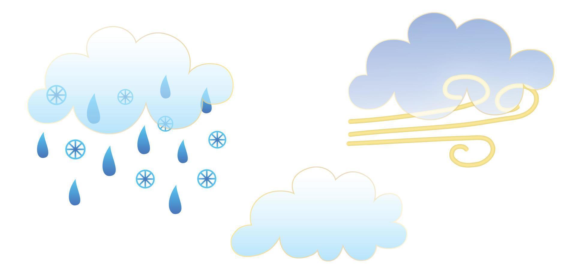 conjunto de clima iconos morfismo de vidrio estilo símbolos para meteo pronóstico aplicación elementos aislado en blanco antecedentes. día otoño invierno temporada canta viento, lluvia y nieve nubes vector ilustraciones