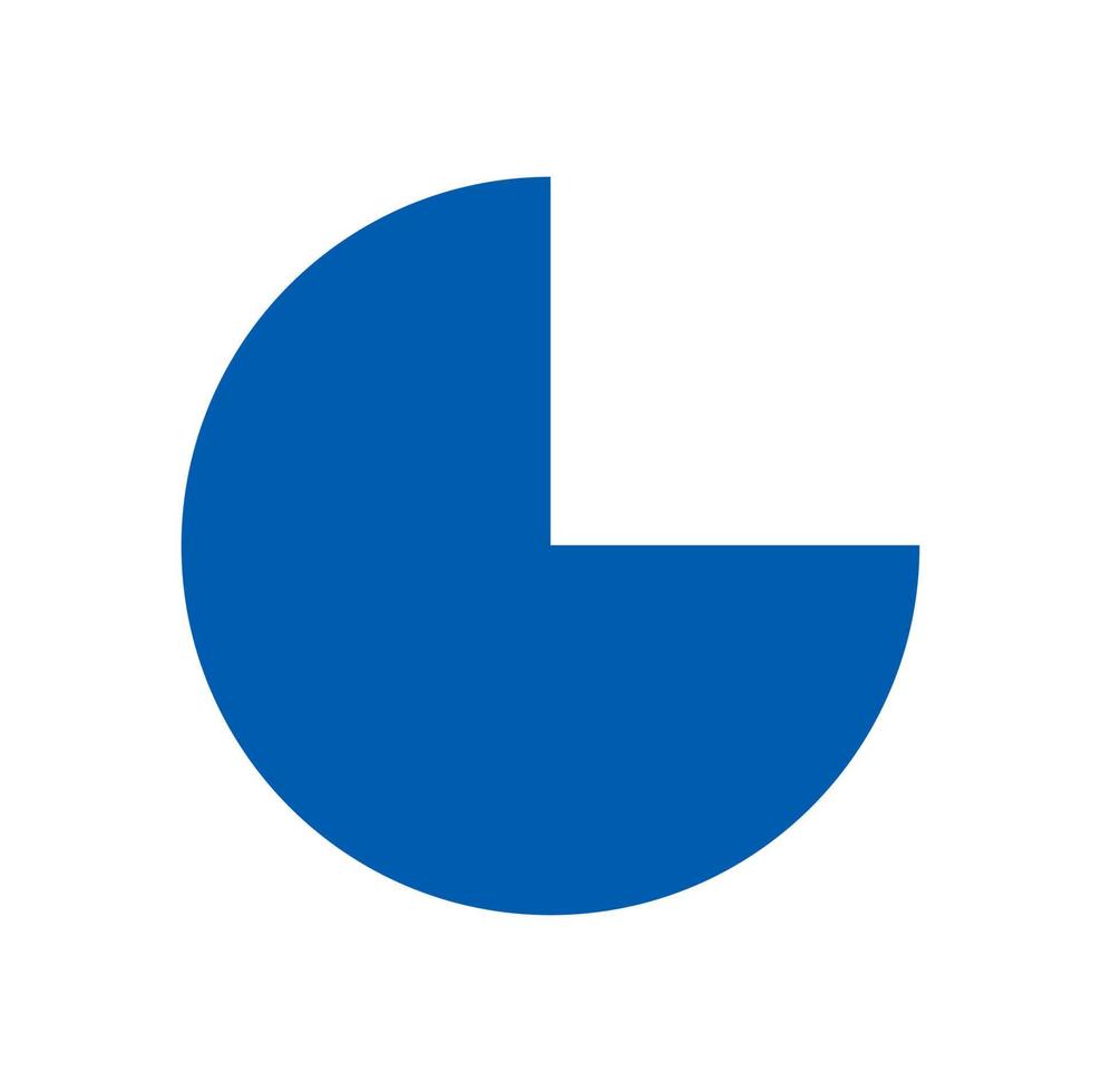 A blue three-fourth circle vector icon. blue circle's 3 ports.
