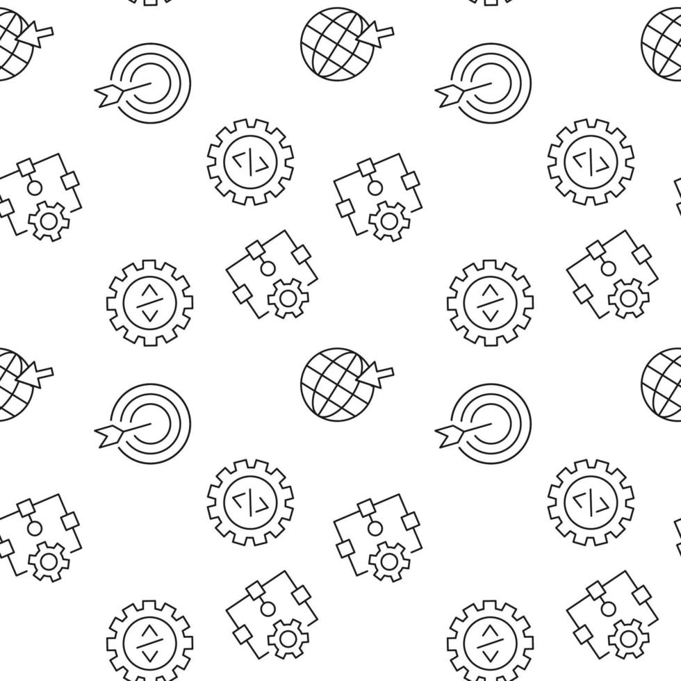 Vector seamless pattern of target, programming, algorithm, coding on white background. It can be used for printing on various surfaces
