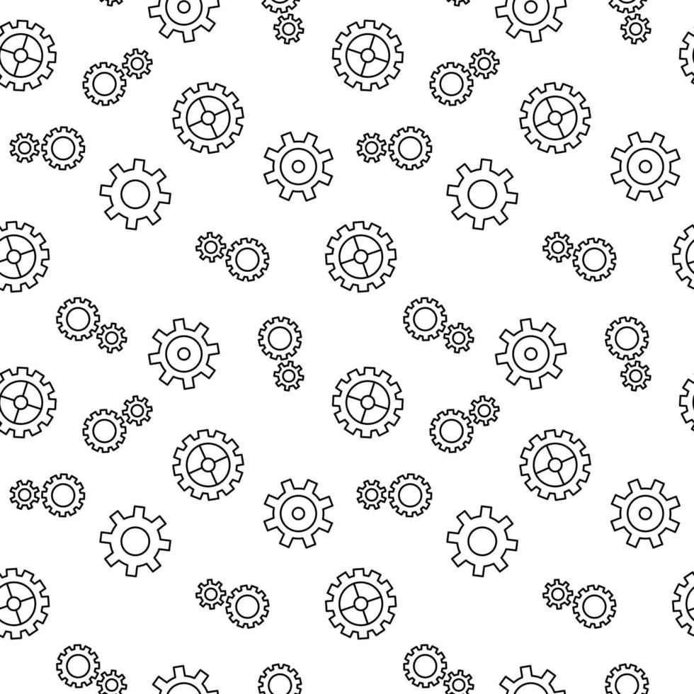 Vector seamless pattern of various gears, cogwheels, symbols of setting on white background. It can be used for printing on various surfaces