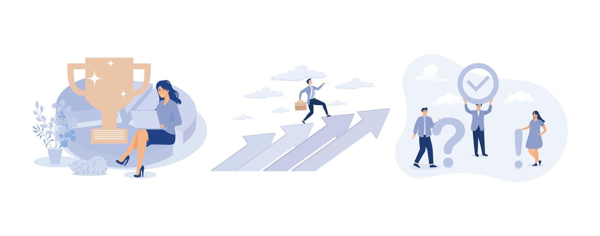 Pareto principle,Career growth leadership to overcome challenge,FAQ communication or team brainstorm concept,set flat vector modern illustration
