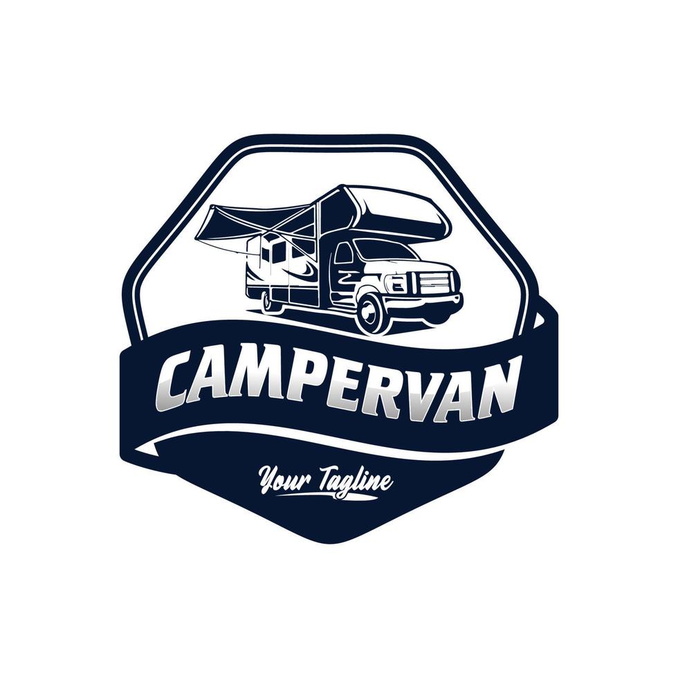 Vintage camper van travel logo vector design