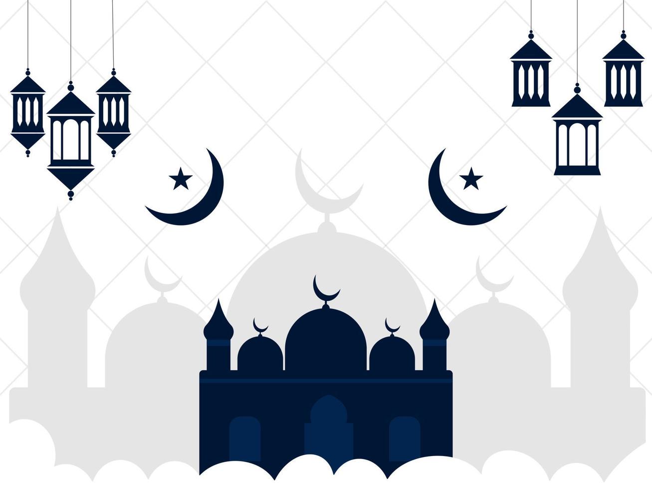 islámico antecedentes con mezquita creciente Luna y linterna. Ramadán kareem festival celebracion islámico bandera. Ramadán Mubarak religioso islámico saludos. lamparas decoración ornamental linterna incendio. vector