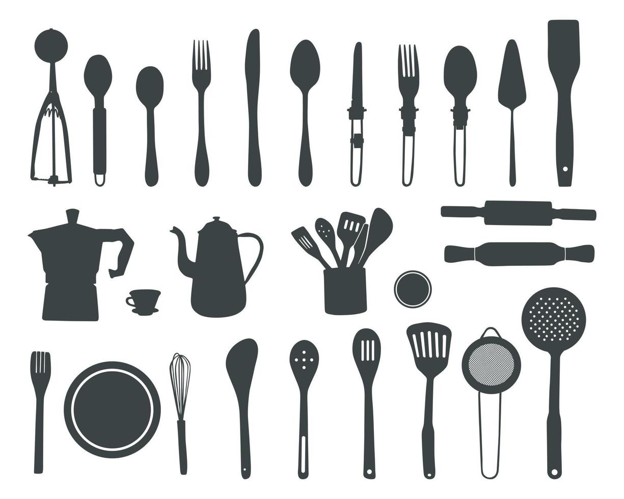Kitchen tools silhouette, Kitchen utensils silhouette, Cooking tools SVG -V02 vector
