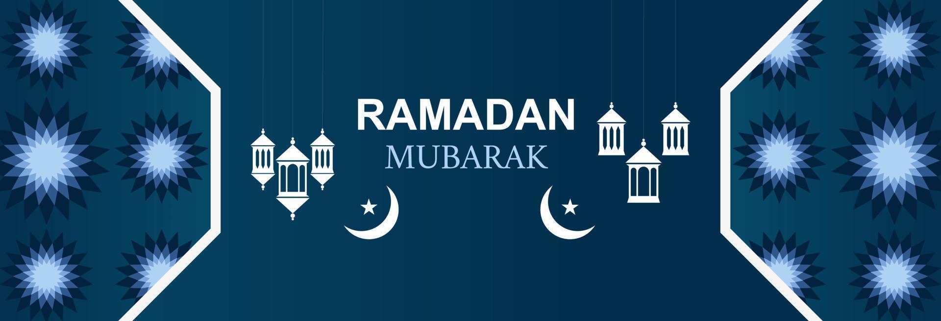 Ramadan Mubarak Islamic background with Mosque Crescent Moon and Lantern. Ramadan kareem festival celebration islamic banner. Religious Islamic Greeting. lamps decoration,Ornamental Lantern Burning. vector