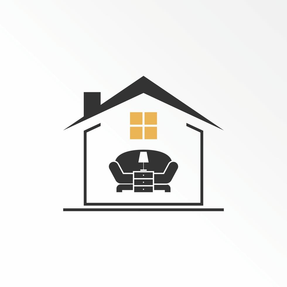 Simple roof house or home with window, table or sideboard, ladder, and lamp image graphic icon logo design abstract concept vector stock. Can be used as a symbol related to property or interior