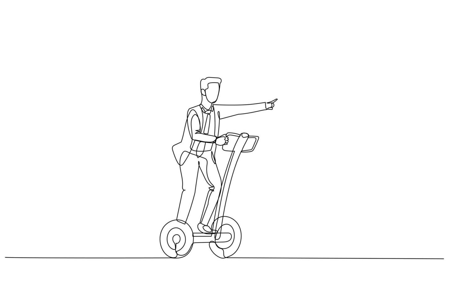 businessman with cape riding segway. Concept of using tools vector