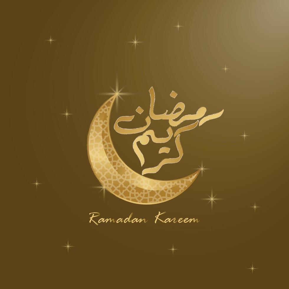 Ramadan Kareem greeting, islamic symbol crescent with arabic pattern - line calligraphy and lantern,background modern illustration vector