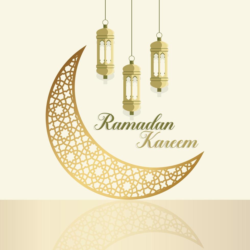 Ramadán kareem decorativo Luna con colgando lamparas diseño,fondo moderno ilustración vector