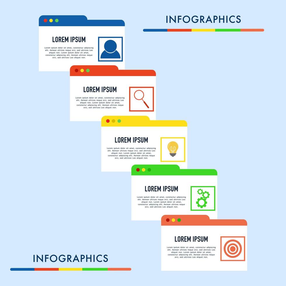 Infographic business process steps with 5 options business data visualization with icons, Can be used as chart, workflow layout, diagram, data visualization, minimalistic web banner. vector