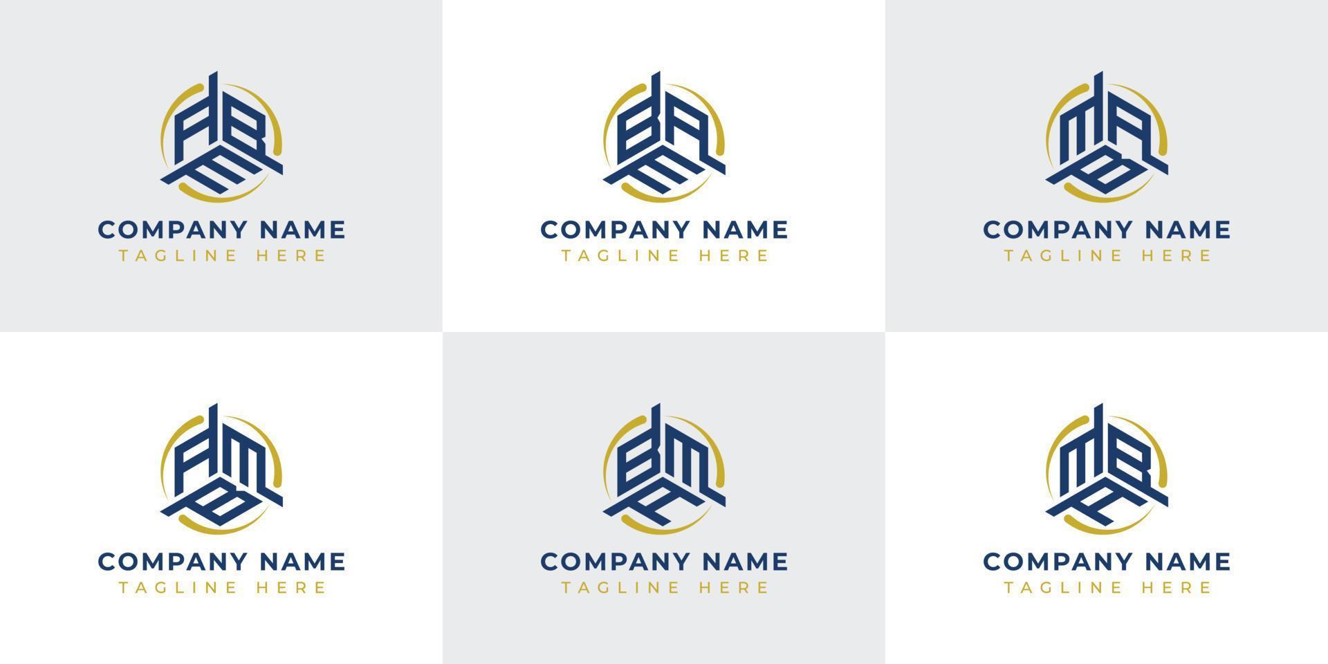 Letter ABM, AMB, BAM, BMA, MAB, MBA Hexagonal Technology Logo Set. Suitable for any business. vector
