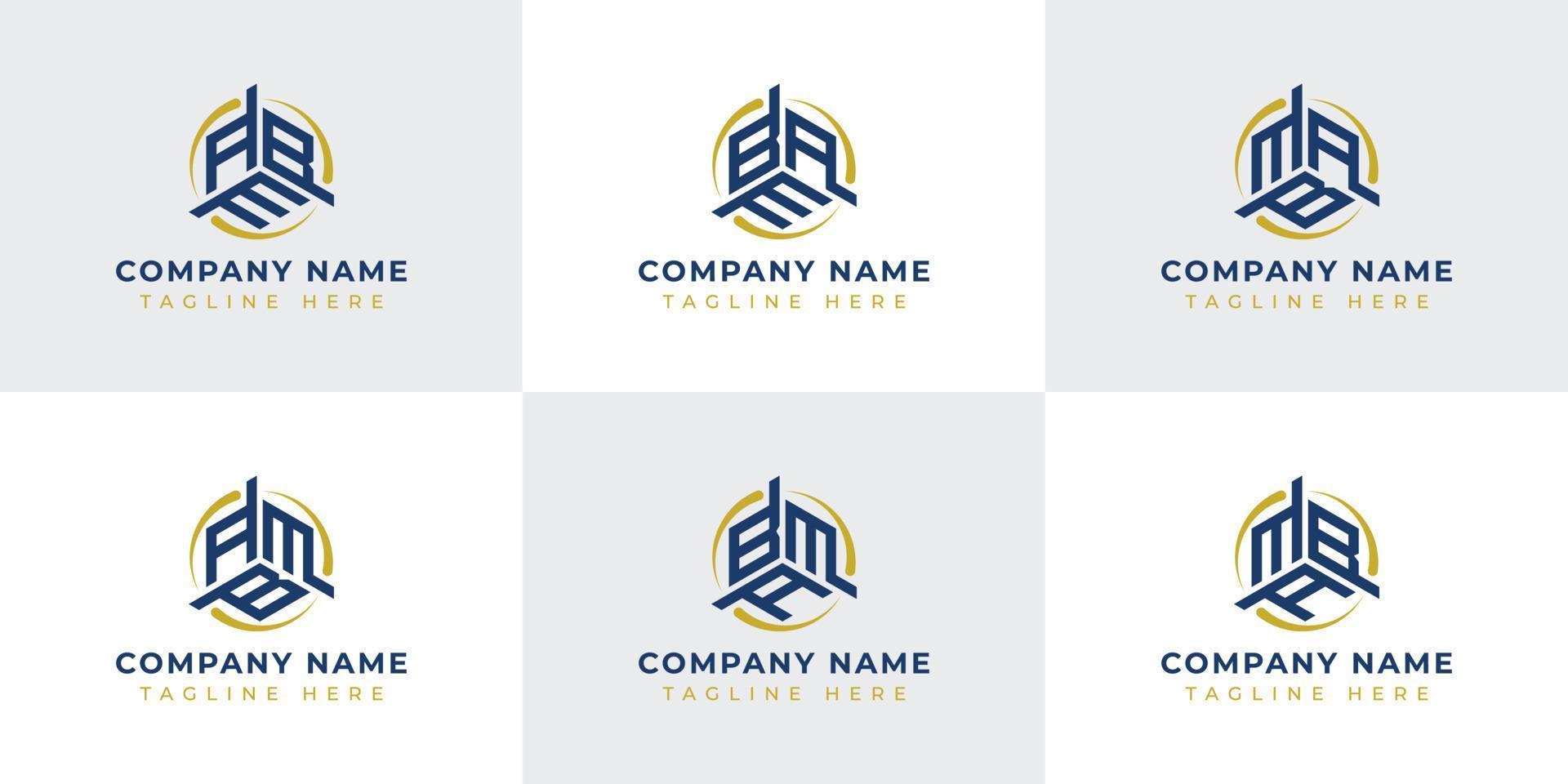 Letter ABM, AMB, BAM, BMA, MAB, MBA Hexagonal Technology Logo Set. Suitable for any business. vector