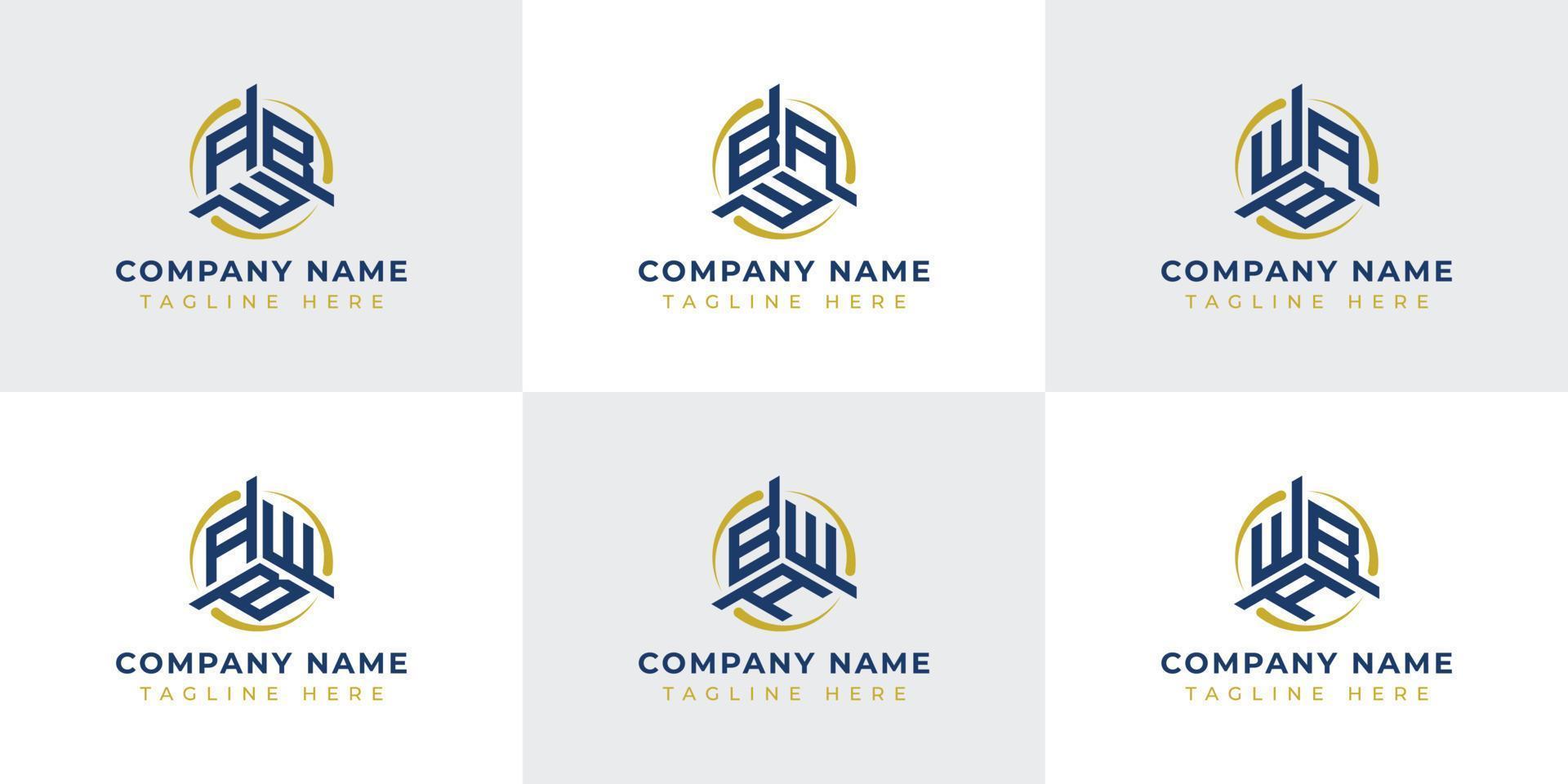 Letter ABW, AWB, BAW, BWA, WAB, WBA Hexagonal Technology Logo Set. Suitable for any business. vector