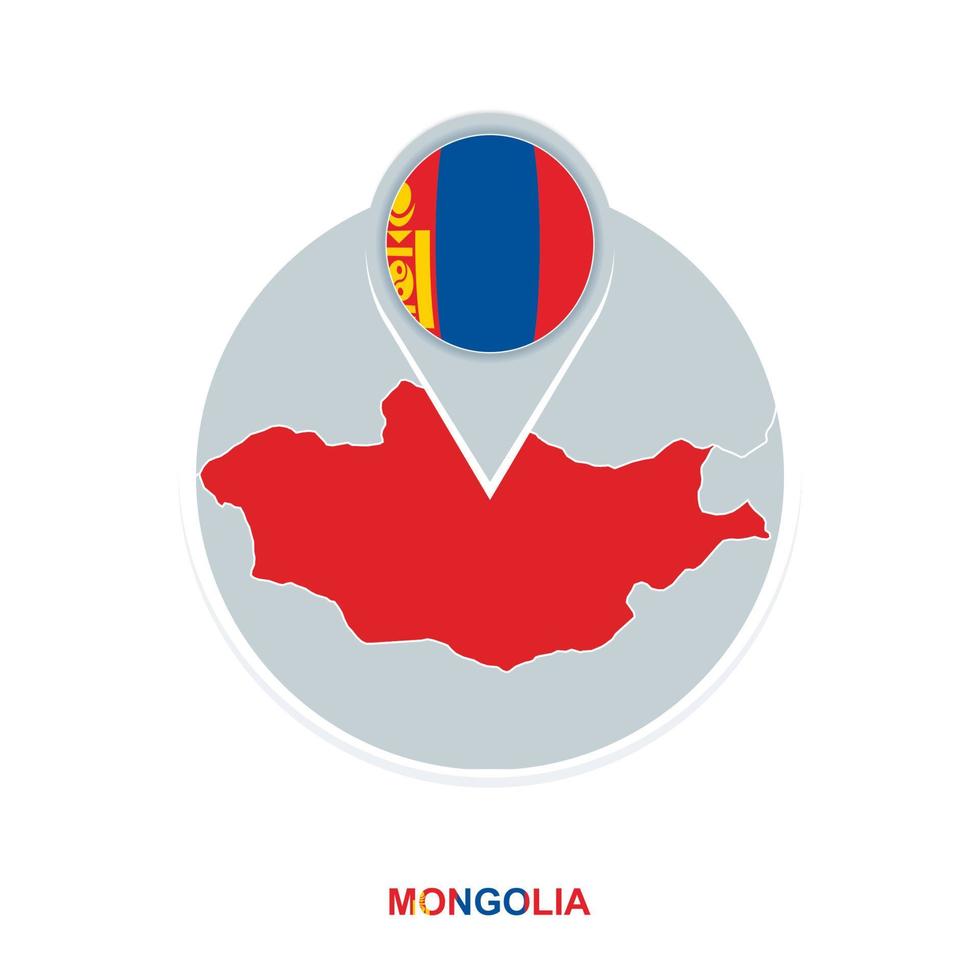 Mongolia map and flag, vector map icon with highlighted Mongolia
