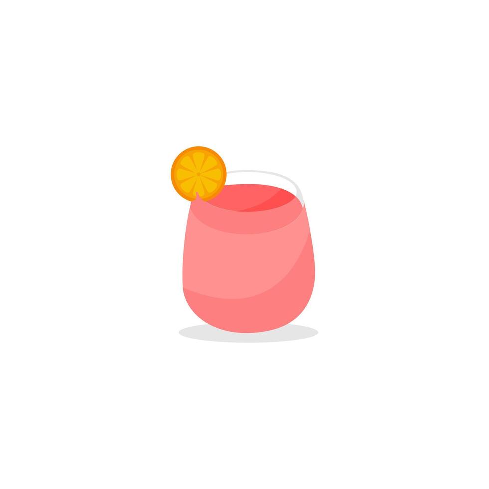 A pink glass of orange juice with a slice of orange on the bottom. vector
