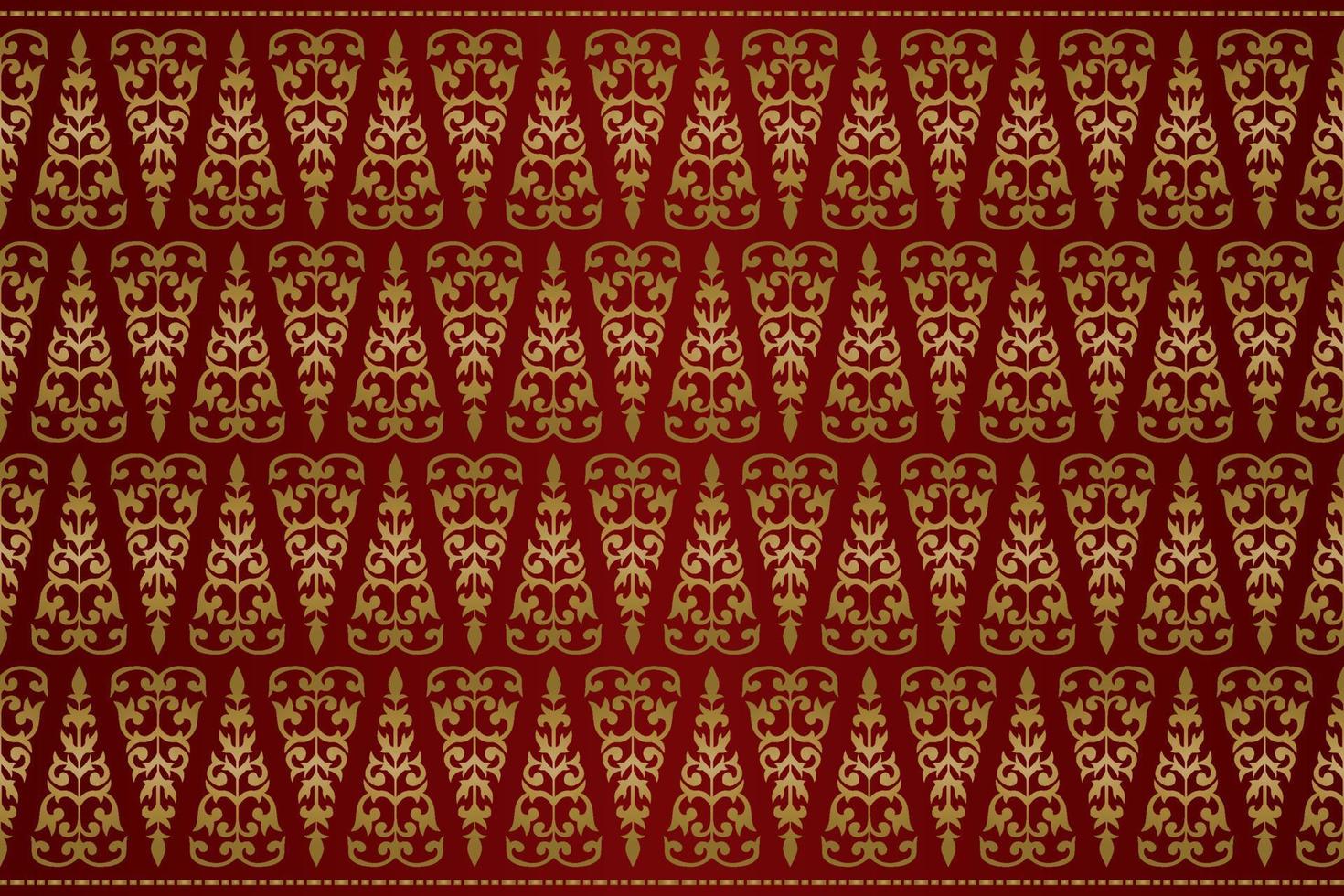 Malay Riau Batik Songket, Weaving Corak Motif Pucuk Rebung, Melayu patterns red silky background, Traditional Classic handwoven black with gold threads vector