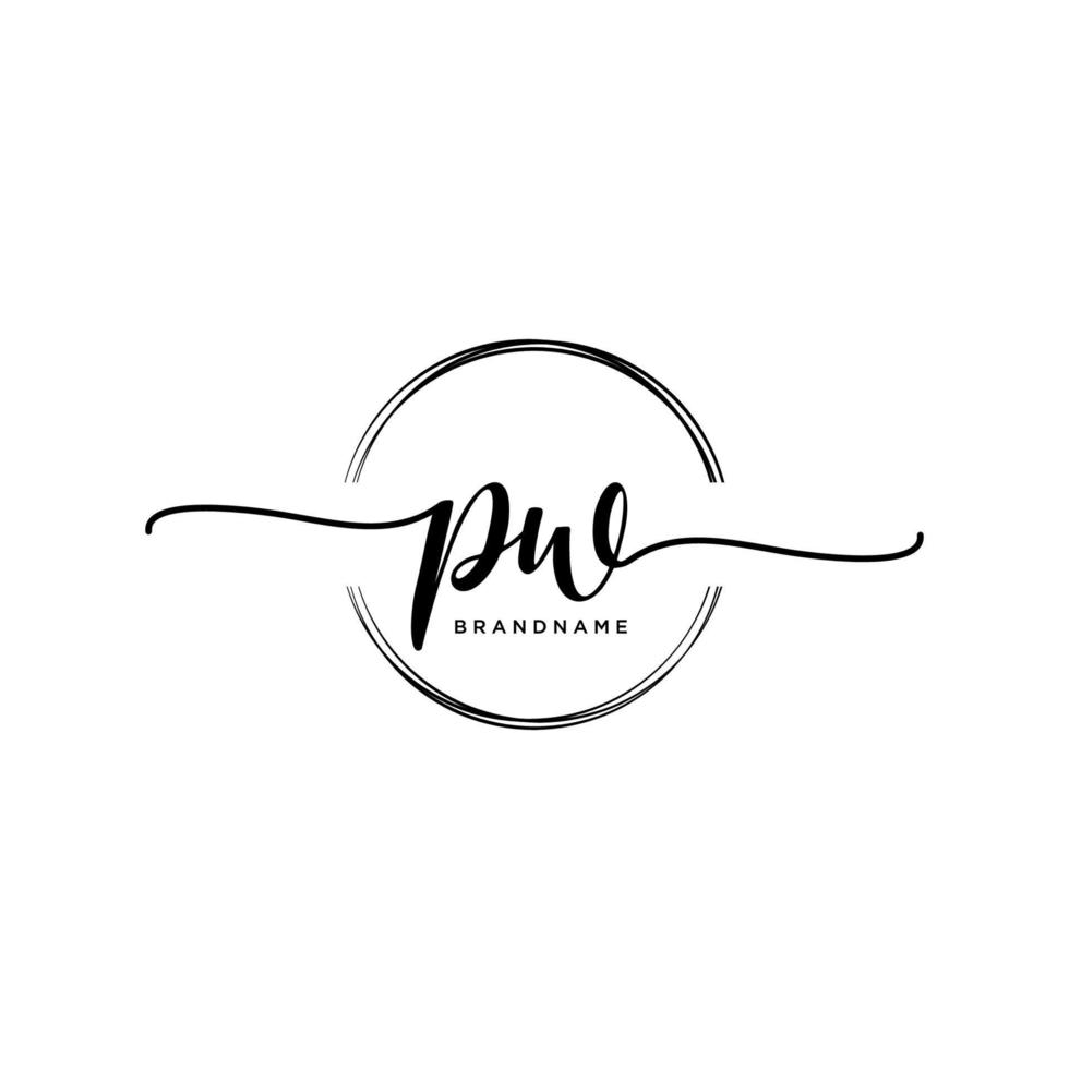 Initial PW feminine logo collections template. handwriting logo of initial signature, wedding, fashion, jewerly, boutique, floral and botanical with creative template for any company or business. vector