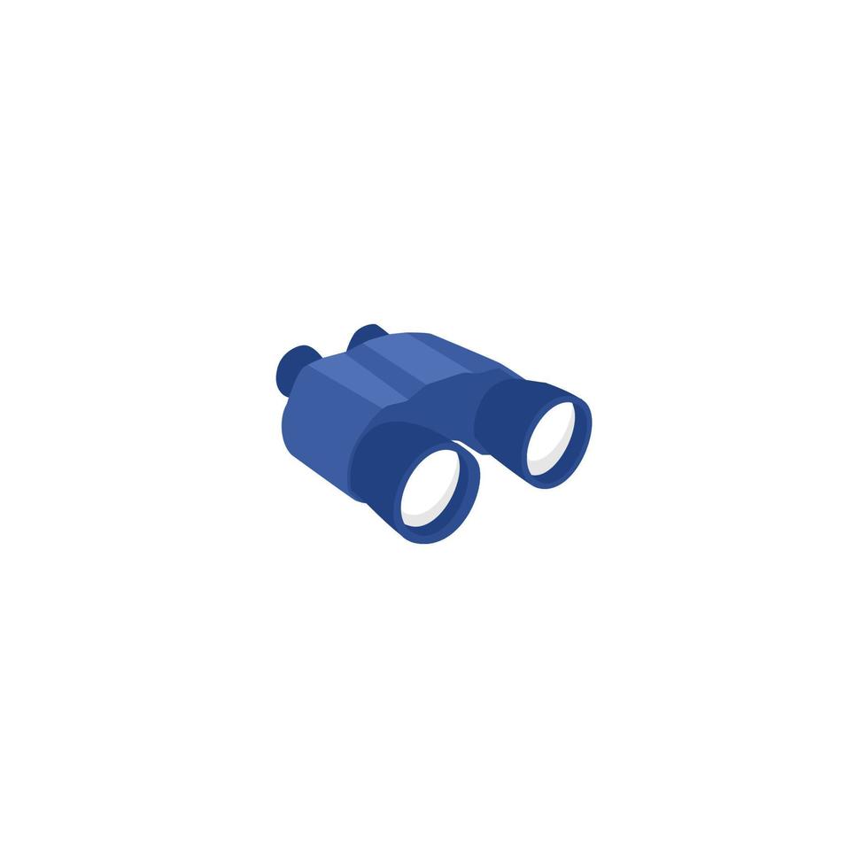 A blue binoculars with a white background and the word search on it. vector