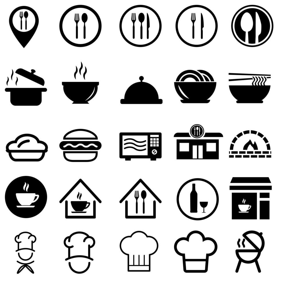 Restaurant related vector icon set. cafe illustration symbol collection. chef sign, cook logo.