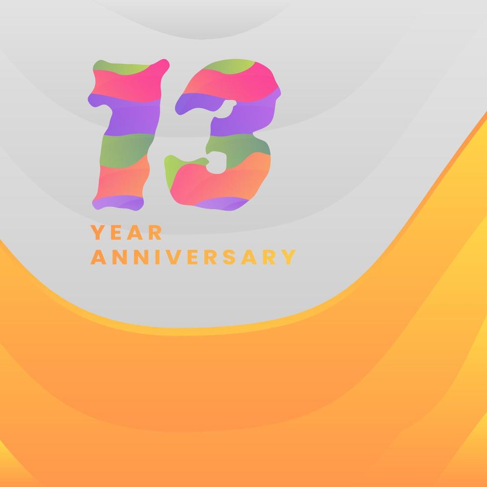 13 Years Annyversary Celebration. Abstract numbers with colorful templates. eps 10. vector
