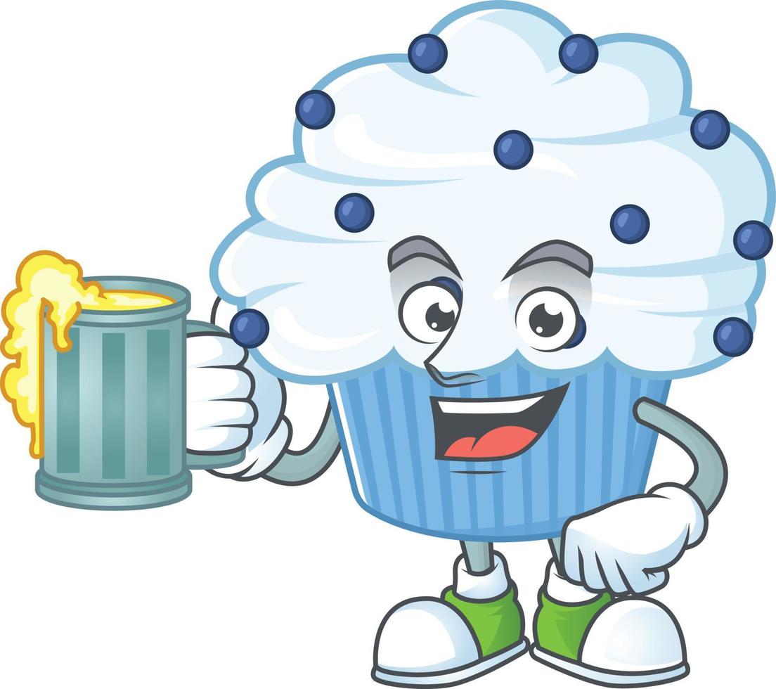 Vanilla blue cupcake Cartoon character vector