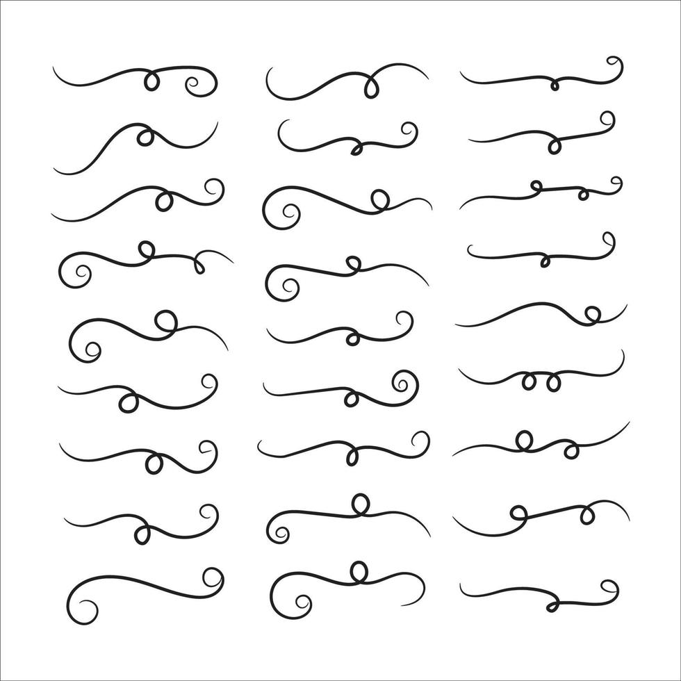 set of Hand drawn calligraphy font style Decorative Elements Text Ornaments curly thin line swings swashes Flourishes Swirls text divider flourish doodle vector illustration by  poster, banner