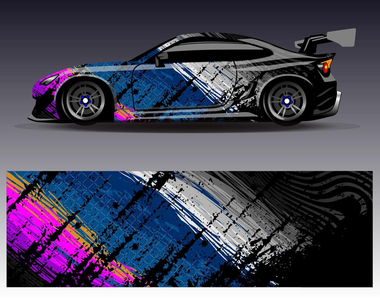 vector de diseño de envoltura de coche. Diseños de kits de fondo de carreras de franjas abstractas gráficas para envolver vehículos carrera de autos rally aventura y librea