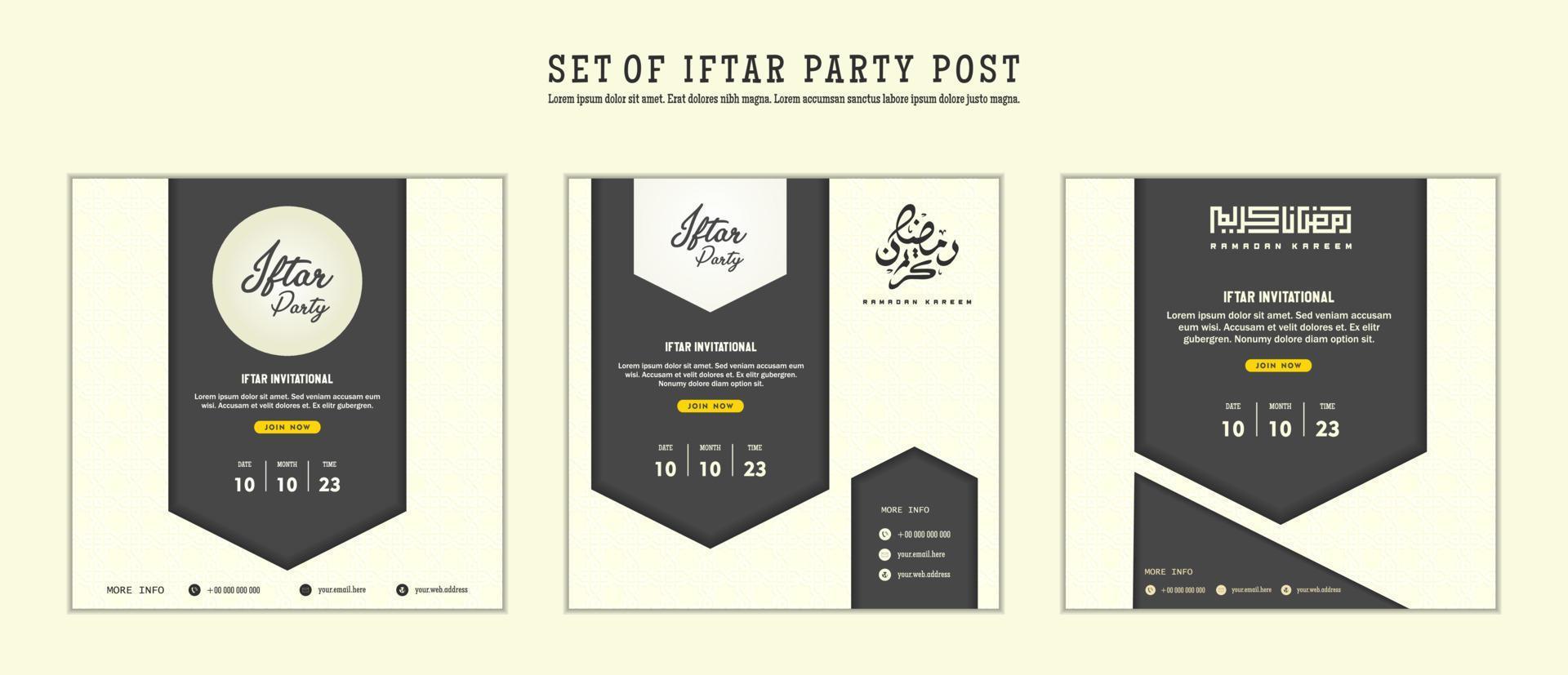 Set of Iftar Party invitation, Iftar mean is breakfasting. social media template with islamic background design vector