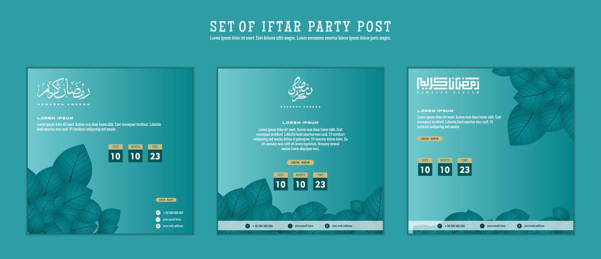 Set of Iftar Party invitation, Iftar mean is breakfasting. social media template with islamic background design vector